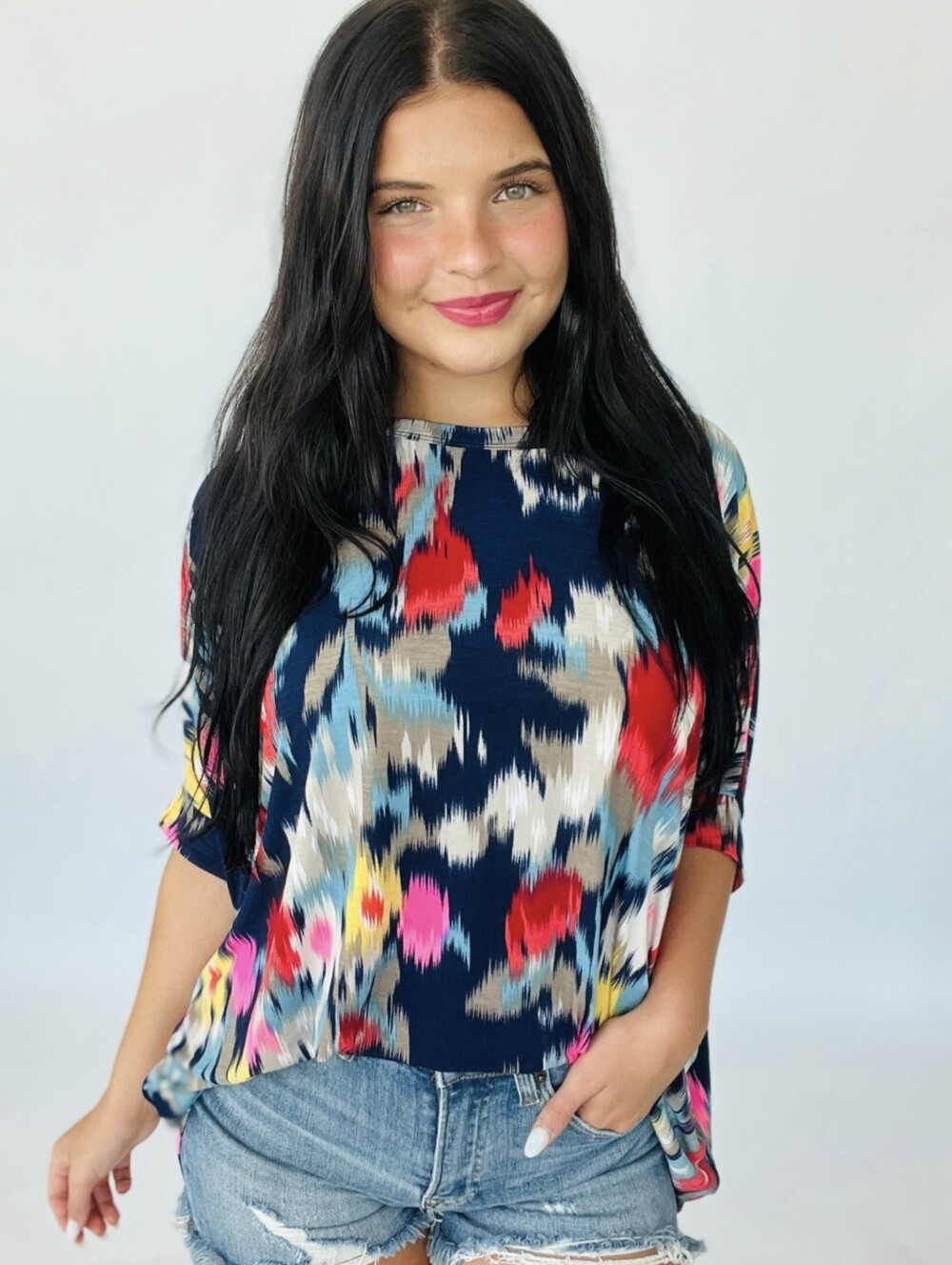 New Dear Scarlett Oversized Navy Multi Essential Tunic Blouse Size Medium